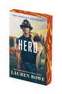 "Buchcover: 'Hero', 'The Morgan Brothers', 'Internationally Bestselling Author Lauren Rowe'. Feuerwehrmann in Uniform."