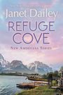 „Refuge Cove“ von Janet Dailey, Teil der „New Americana Series“. Im Hintergrund schneebedeckte Berge, See und Wasserflugzeug.