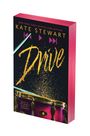 Text: "Cover to be revealed soon! DRIVE by Kate Stewart." Schwarzer Hintergrund mit weiß-blauem Logo unten.