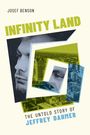 Text: "INFINITY LAND" und "THE UNTOLD STORY OF JEFFREY DAHMER". Ein Gesicht und rotierende Stadtansichten.