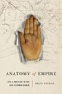 ANATOMY of EMPIRE. Eine Hand bricht durch Papier mit alten Karten und Texten. Darunter: Seçil Yilmaz.