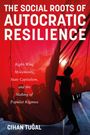 Text: "THE SOCIAL ROOTS OF AUTOCRATIC RESILIENCE" von Cihan Tuğal. Eine Person hält ein riesiges, rotes Tuch.