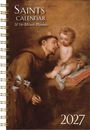 "Saints Calendar & 16-Month Planner 2027". Eine religiöse Illustration mit einem Mönch, der auf ein Kind schaut.