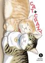 "CAT + CRAZY" und "WATARU NADATANI" sind zu lesen. Zwei Katzen: eine orange, eine getigerte, entspannt mit Halsband und Namen.