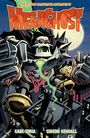 "The All-New Supernatural Adventures of MEGAGHOST" in großen Buchstaben. Ein riesiger Roboter mit Totenkopf über Stadt.