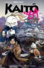Text „Kaito '83“. Illustration von Hasenfiguren in cooler Pose vor einer traditionellen Burg.