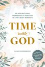 "TIME with GOD" in großen goldenen Buchstaben. Blätter- und Blumenillustrationen in Pastelltönen rahmen den Text ein.