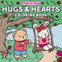 „Cute 'n' Cozy. Hugs & Hearts Coloring Book“. Ein Bär und ein Hase auf einer Schaukel unter einem Baum mit Rosen.