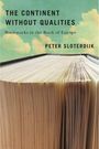 "The Continent Without Qualities: Bookmarks in the Book of Europe, Peter Sloterdijk." Ein Detail eines aufgeschlagenen Buches vor Wolken.