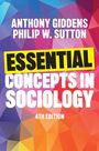 Titel: "Essential Concepts in Sociology, 4th Edition". Autoren: Anthony Giddens, Philip W. Sutton. Bunter geometrischer Hintergrund.