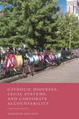 "Catholic Dioceses, Legal Systems, and Corporate Accountability" von Meredith Edelman. Vor einem Zaun mit bunten Stoffen.
