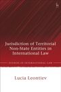 Oben: Jurisdiction of Territorial Non-State Entities in International Law. Unten: Lucia Leontiev. Roter, strukturierter Hintergrund.