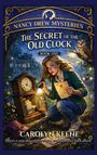 "Nancy Drew Mysteries", "The Secret of the Old Clock", "Book One", "Carolyn Keene". Frau mit Taschenlampe bei alter Uhr.