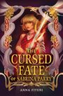 „The Cursed Fate of Sabrina Parry. Anna Fiteni.“ Eine Frau mit Schwert, umrahmt von goldenen Blumen und Schlangen.