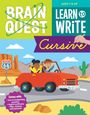 „BRAIN QUEST, LEARN to WRITE Cursive. Route 66. Comes with: Tons of handwriting practice!“ Zwei Kinder im Auto in der Wüste.