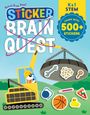 "Sticker Brain Quest", "K&1 STEM", "Learn with 500+ Stickers". Illustration eines Baggers mit Stickern.