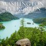 Texte: "WASHINGTON EVERGREEN A Year of Natural Wonders", "PHOTO CASCADIA 2027 CALENDAR".  
See mit umgebenden Wäldern.