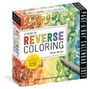 "A Year of Reverse Coloring", "Page-A-Day Calendar 2027", bunte Aquarell-Illustration, Stift am Rand platziert.