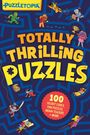 Text: "Puzzletopia", "Totally Thrilling Puzzles", "100 Secret Codes, Fun Puzzles, Brain Teasers + More". Illustrationen von Figuren in einem Labyrinth.