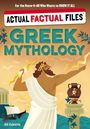 „ACTUAL FACTUAL FILES: GREEK MYTHOLOGY“, Illustration eines Mannes mit Blitz, Säule mit Amphore, Segelboot, Tempel.