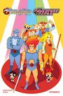 "ThunderCats" und "The Powerpuff Girls" in großem Text. Heldengruppe in kräftigen Farben, vorne zwei Hauptcharaktere.