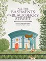 Oben steht: "ALL THE BASEMENTS ON BLACKBERRY STREET". Zwei Kinder und eine Katze schauen durch ein Kellerfenster.