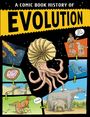 "A COMIC BOOK HISTORY OF EVOLUTION" ist oben zu lesen. Illustration von Evolutionsstufen, von Einzellern bis zu Säugetieren.
