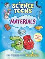 „Science Toons Materials“ oben. Darunter Cartoon-Illustrationen von Objekten mit Gesichtern, z.B. ein Ziegel und ein Schwamm.