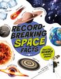 "Record-Breaking Space Facts" in der Mitte. Illustrationen: Planeten, Komet, Eiswürfel, Raumsonde, Galaxieausschnitt.