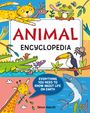 "ANIMAL ENCYCLOPEDIA", darunter "Everything you need to know about life on Earth". Illustration mit bunten Tieren.