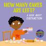 "HOW MANY CAKES ARE LEFT? A BOOK ABOUT SUBTRACTION." Illustrationsstil: Kind mit Kuchen und Backutensilien auf dem Tisch.