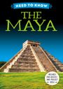 Text: "NEED TO KNOW THE MAYA" und "INCLUDES FUN QUIZZES AND PROJECT IDEAS." Eine Pyramide auf grünem Gras unter blauem Himmel.