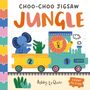 "Choo-Choo Jigsaw Jungle" zeigt Puzzle-Motive mit bunt illustrierten Tieren in einer Eisenbahn.