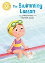 "The Swimming Lesson" von Jackie Walter und Hannah Wood. Illustration: Kind mit Schwimmkappe und Brille am Beckenrand.