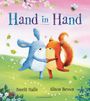 "Hand in Hand" oben, "Smriti Halls" links, "Alison Brown" rechts. Illustration: Hase und Eichhörnchen halten sich umarmend.