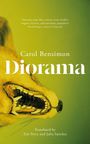 Titel: Diorama. Autor: Carol Bensimon. Übersetzer: Zoë Perry, Julia Sanches. Tierkopf mit geöffnetem Maul auf grünem Hintergrund.