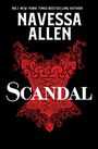 "SCANDAL" in Weiß. Rotes, verziertes Korsett auf schwarzem Hintergrund. Autor: Navessa Allen.
