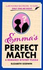 Titel: „Emma’s Perfect Match“. Text: „6,400 eligible bachelors. 12 clues. Only one Mr Right.“ Illustration: Silhouetten eines Paares.