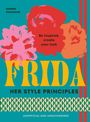 "Be inspired, create your look. FRIDA HER STYLE PRINCIPLES." Bunte Blumen und geometrische Muster auf türkisfarbenem Hintergrund.