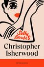 Text: "Sally Bowles", "Christopher Isherwood", "VINTAGE CLASSICS". Illustration: stilisiertes Gesicht in Schwarz und Rot.