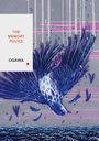 Text: "THE MEMORY POLICE, OGAWA".
Illustration: Ein Vogel fällt kopfüber, umgeben von Federn über welligem Wasser.