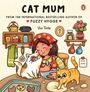 „CAT MUM“, „FUZZY HYGGE“, „Vivi Tinta“. Illustration: Frau mit Katzen in einer gemütlichen Küche beim Backen.