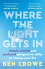 Text: "WHERE THE LIGHT GETS IN" und "Simple, playful and profound perspective shifts to change your life". Blase auf blauem Hintergrund.