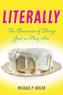 "LITERALLY" in großen pinken Buchstaben, darunter in Kursschrift: "The Queerness of Things Just as They Are". Ein weiß glasierter Kuchen.