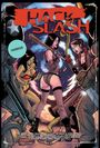 Titel: "HACK/SLASH". Text "HORROR" auf einem blauen Kreis. Drei Figuren in dynamischer Kampfpose.
