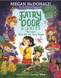 Text: "MEGAN McDONALD", "FAIRY DOOR DIARIES", "Eliza and the Fairy Double", "illustrated by Lenny Wen". Illustration von Elfen und einem Mädchen in einem Wald mit Pilzen.