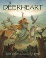 "DEERHEART: An epic tale of fighting for love and freedom" steht über einer Illustration mit Tieren und Frau mit Schwert.