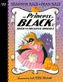 „The Princess in Black and the Trick-or-Treating Trouble“. Illustrationsgemälde mit Prinzessin, Kürbissen und Monster.