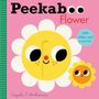 "Peekaboo Flower" in verspielter Schrift. Große, fröhliche Blume auf pinkem Hintergrund mit einer kleinen Sonne.