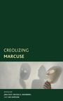 "Creolizing Marcuse" in gelb und weiß auf dunkelgrünem Hintergrund, Illustration: Hand hält Maske mit Schatten.